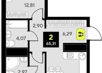 2-комнатная квартира на продажу, 65.3 м2, Тюмень, улица Первооткрывателей, 15