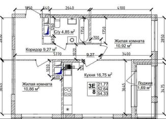 Продаю трехкомнатную квартиру, 55.8 м2, Кемеровская область, 15-й микрорайон, 6