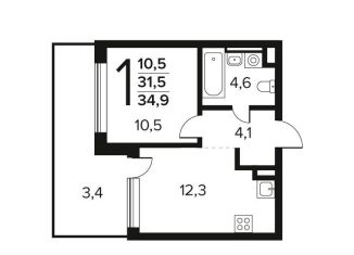 Однокомнатная квартира на продажу, 34.9 м2, поселение Десёновское