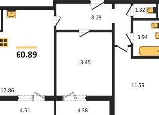 Продам двухкомнатную квартиру, 60.9 м2, Воронежская область