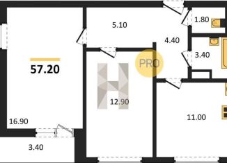 Продажа 2-комнатной квартиры, 57.2 м2, Воронеж, улица Шишкова, 140Б/16