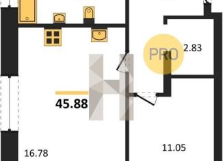 Продажа 1-комнатной квартиры, 45.9 м2, Воронежская область