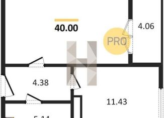 1-комнатная квартира на продажу, 40 м2, Воронеж, улица Артамонова, 34Ж