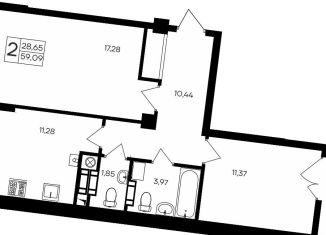 Продается 2-ком. квартира, 59.1 м2, Крым