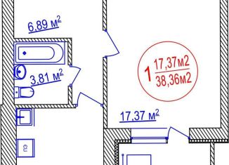 1-комнатная квартира на продажу, 38.4 м2, Уфа, улица Лётчиков, 1/9