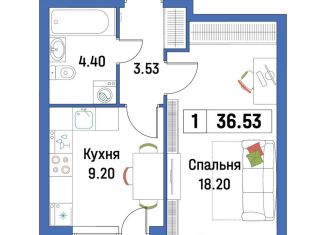 Продажа однокомнатной квартиры, 36.5 м2, Мурино