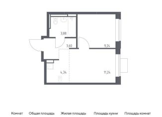 Продам однокомнатную квартиру, 32.3 м2, село Ям, жилой комплекс Прибрежный Парк, 7.2