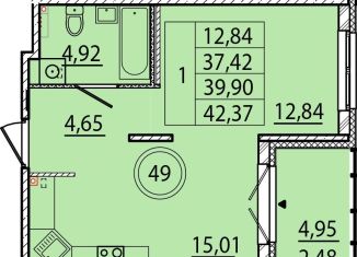 Продается 1-комнатная квартира, 39.4 м2, посёлок Шушары