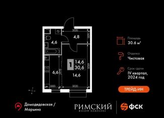 Продаю квартиру студию, 30.6 м2, посёлок Развилка, Римский проезд, 7