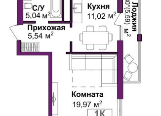 Продается однокомнатная квартира, 44.4 м2, Симферополь, ЖК Город Мира