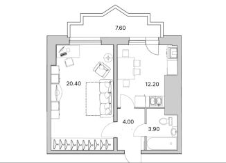 Продажа 1-комнатной квартиры, 46.2 м2, Санкт-Петербург, улица Кустодиева, 7к1