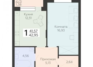 1-комнатная квартира на продажу, 40.2 м2, Воронежская область, улица Независимости, 78