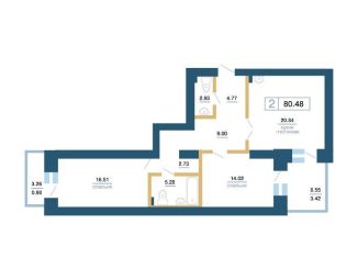 2-ком. квартира на продажу, 80.5 м2, Красноярск, ЖК Новоостровский