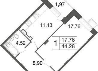 Продается 1-комнатная квартира, 44.3 м2, Московская область, жилой комплекс Времена Года, к11