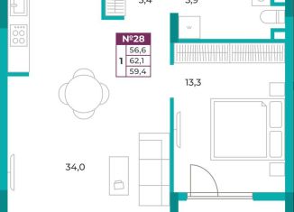 Продаю 1-ком. квартиру, 59.4 м2, Крым, улица Воровского, 32