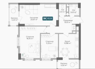 Продаю 3-комнатную квартиру, 83.3 м2, Новороссийск