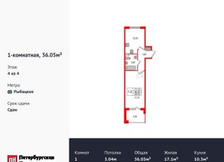 Продажа 1-комнатной квартиры, 36.1 м2, посёлок Шушары, Колпинское шоссе, 129