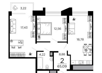 Продается 2-ком. квартира, 65.1 м2, Рязань, 1-я Железнодорожная улица, 18