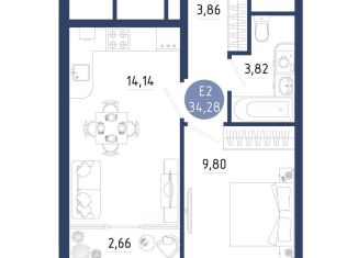 Продаю 1-ком. квартиру, 34.3 м2, село Дядьково