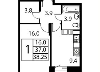 Продается однокомнатная квартира, 38.3 м2, Московская область