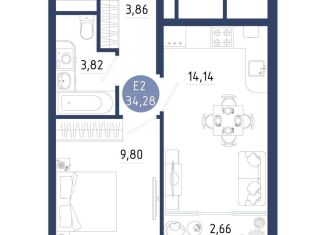 Продается 1-комнатная квартира, 34.3 м2, Рязанская область