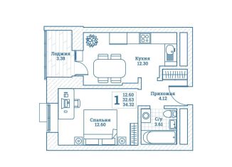 Продам однокомнатную квартиру, 34.7 м2, Московская область, улица Генерала Ковачевича, 10к1