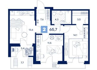 Продам 2-ком. квартиру, 65.7 м2, Тюменская область, Пышминская улица, 216А