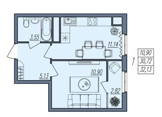 Продается однокомнатная квартира, 32.1 м2, Волгоград