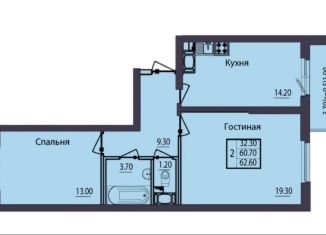 Продаю двухкомнатную квартиру, 62.6 м2, посёлок Шушары