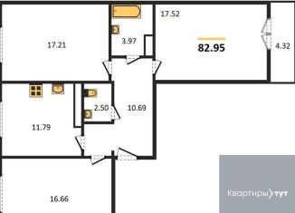 Продается 3-ком. квартира, 83 м2, Воронежская область, улица Артамонова, 34Ж