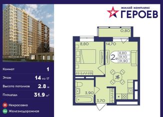 Продаю 1-ком. квартиру, 31.9 м2, Балашиха, ЖК Героев