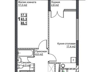 Продаю однокомнатную квартиру, 46.1 м2, Нижний Новгород, метро Стрелка