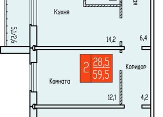 Продаю 2-комнатную квартиру, 59.5 м2, Курган, улица Карбышева, 52к1, район Рябково