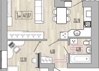 Продам 1-комнатную квартиру, 47.1 м2, Рязанская область