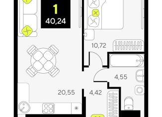 Продается 1-ком. квартира, 40.2 м2, Тюмень, Центральный округ