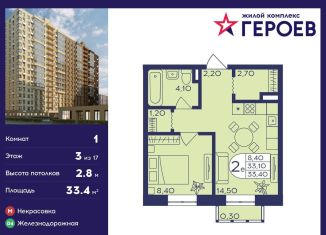 Продам однокомнатную квартиру, 33.4 м2, Балашиха, ЖК Героев