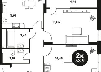 Двухкомнатная квартира на продажу, 639 м2, Ростов-на-Дону, Красноармейская улица, 242