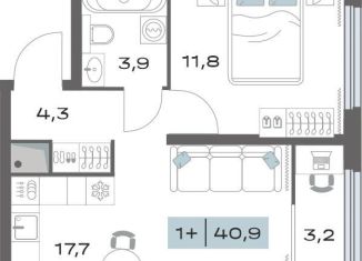 Продается 1-комнатная квартира, 40.9 м2, Екатеринбург, метро Чкаловская, улица Академика Парина, 11с1