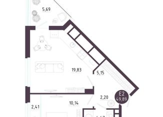 Продается однокомнатная квартира, 49.9 м2, Рязань