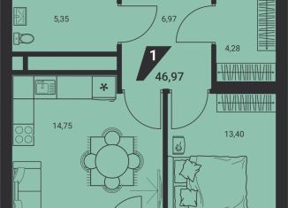 Продается 1-ком. квартира, 47 м2, Екатеринбург, Чкаловский район, улица Молодогвардейцев, 1