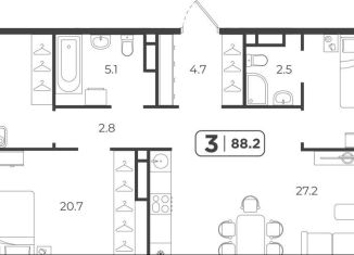 Продаю 3-ком. квартиру, 88 м2, Тюмень, Холодильная улица