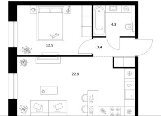 Продается 1-комнатная квартира, 43.1 м2, Санкт-Петербург, метро Приморская