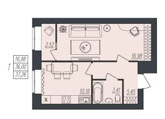 Продается 1-комнатная квартира, 37.3 м2, Волгоград, Тракторозаводский район, улица Атласова, 12