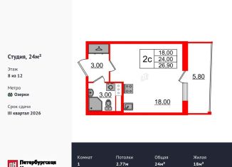 Продажа квартиры студии, 24 м2, Санкт-Петербург, метро Проспект Просвещения