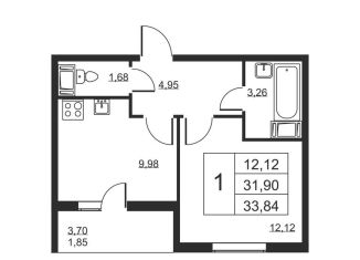 Продается однокомнатная квартира, 33.8 м2, Ленинградская область