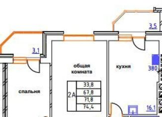 2-комнатная квартира на продажу, 74.4 м2, Невинномысск, Водопроводная улица, 362А