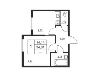 1-ком. квартира на продажу, 34.8 м2, Ленинградская область