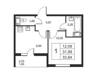 Продам 1-ком. квартиру, 33.8 м2, Ленинградская область