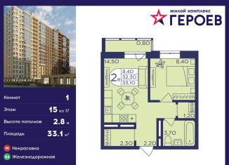 Продается 1-ком. квартира, 33.1 м2, Балашиха, ЖК Героев