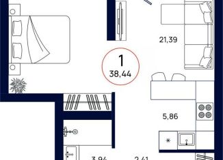 Однокомнатная квартира на продажу, 38.4 м2, Тюмень, Ленинский округ